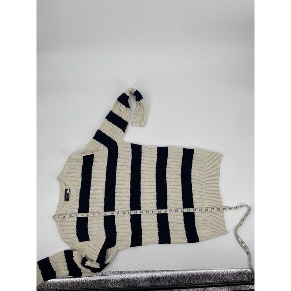 Donato Mens Large Cable Knit Cotton Sweater Striped Navy Cream Crewneck Nautical - Picture 8 of 8
